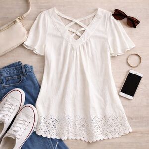 Chenault White Eyelet Hem Blouse (1X)